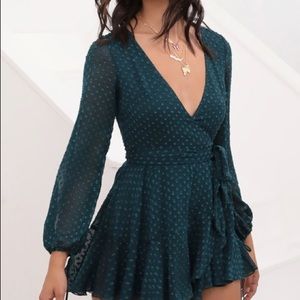 Lexi Ruffle Wrap Dress in Dotted Emerald Chiffon